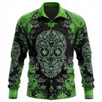 Long Sleeve Shirt Skull Floral Print Men's Button-Up – Casual, Holiday, Party, Gift