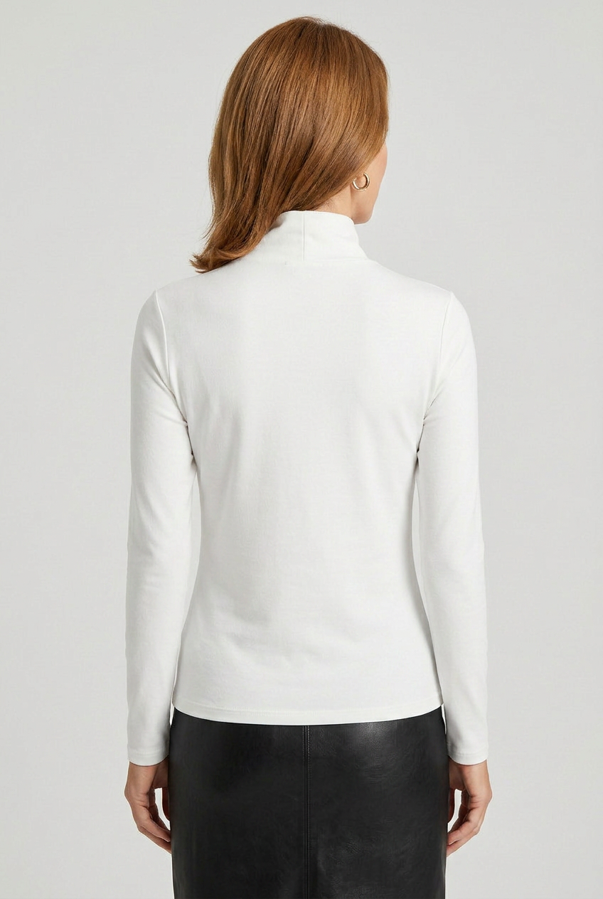 Long Sleeve Top White High Neck Women's Slim Fit – Casual, Office, Everyday Layering