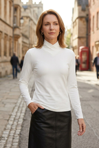Long Sleeve Top White High Neck Women's Slim Fit – Casual, Office, Everyday Layering