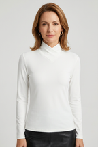 Long Sleeve Top White High Neck Women's Slim Fit – Casual, Office, Everyday Layering