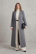 Long Wool Coat Black Women's Double-Breasted Maxi Overcoat – Office, Winter Casual