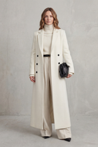 Long Wool Coat Black Women's Double-Breasted Maxi Overcoat – Office, Winter Casual