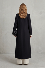 Long Wool Coat Black Women's Double-Breasted Maxi Overcoat – Office, Winter Casual