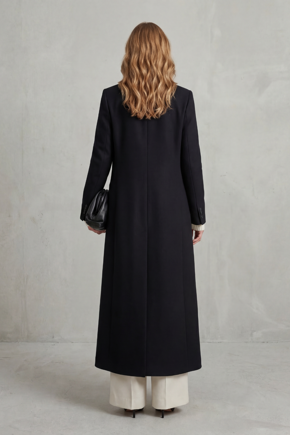Long Wool Coat Black Women's Double-Breasted Maxi Overcoat – Office, Winter Casual