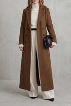 Long Wool Coat Black Women's Double-Breasted Maxi Overcoat – Office, Winter Casual