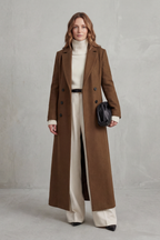 Long Wool Coat Black Women's Double-Breasted Maxi Overcoat – Office, Winter Casual