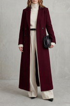Long Wool Coat Black Women's Double-Breasted Maxi Overcoat – Office, Winter Casual
