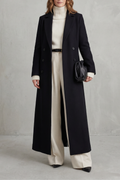 Long Wool Coat Black Women's Double-Breasted Maxi Overcoat – Office, Winter Casual