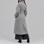 Long Wrap Coat Wool-Blend Belted Grey Women's High Collar – Casual, Office, Winter, Holiday Gift