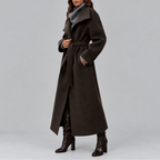 Long Wrap Coat Wool-Blend Belted Grey Women's High Collar – Casual, Office, Winter, Holiday Gift
