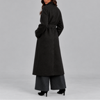 Long Wrap Coat Wool-Blend Belted Grey Women's High Collar – Casual, Office, Winter, Holiday Gift