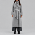 Long Wrap Coat Wool-Blend Belted Grey Women's High Collar – Casual, Office, Winter, Holiday Gift