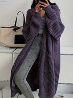 Longline Cardigan Chunky Cable Knit Grey Women's Open Front – Casual, Office · Werune