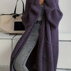 Longline Cardigan Chunky Cable Knit Grey Women's Open Front – Casual, Office · Werune