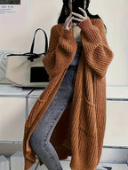 Longline Cardigan Chunky Cable Knit Grey Women's Open Front – Casual, Office · Werune