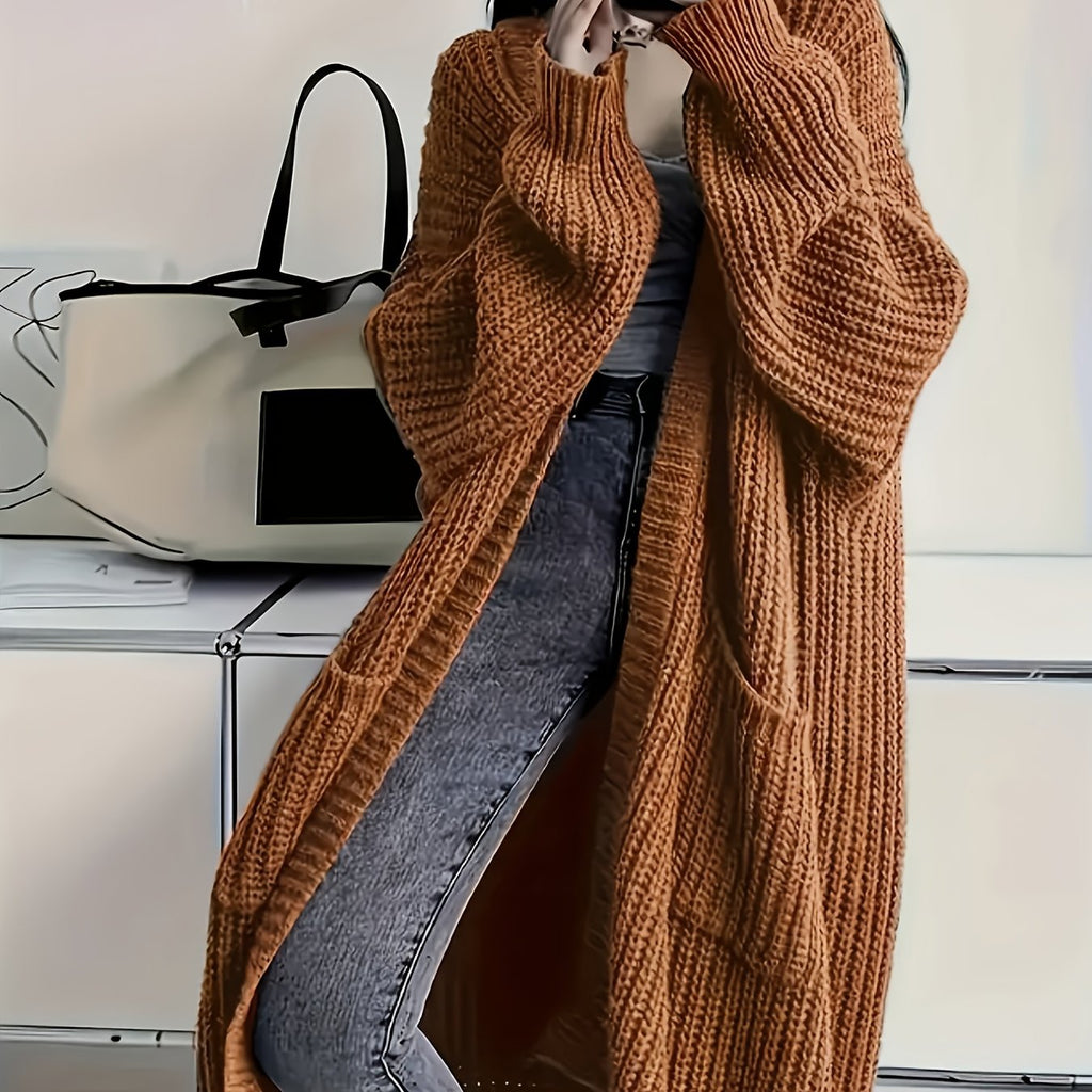 Longline Cardigan Chunky Cable Knit Grey Women's Open Front – Casual, Office · Werune