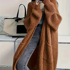 Longline Cardigan Chunky Cable Knit Grey Women's Open Front – Casual, Office · Werune
