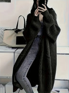 Longline Cardigan Chunky Cable Knit Grey Women's Open Front – Casual, Office · Werune