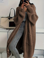 Longline Cardigan Chunky Cable Knit Grey Women's Open Front – Casual, Office · Werune