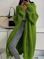 Longline Cardigan Chunky Cable Knit Grey Women's Open Front – Casual, Office · Werune