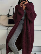 Longline Cardigan Chunky Cable Knit Grey Women's Open Front – Casual, Office · Werune