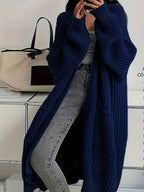 Longline Cardigan Chunky Cable Knit Grey Women's Open Front – Casual, Office · Werune