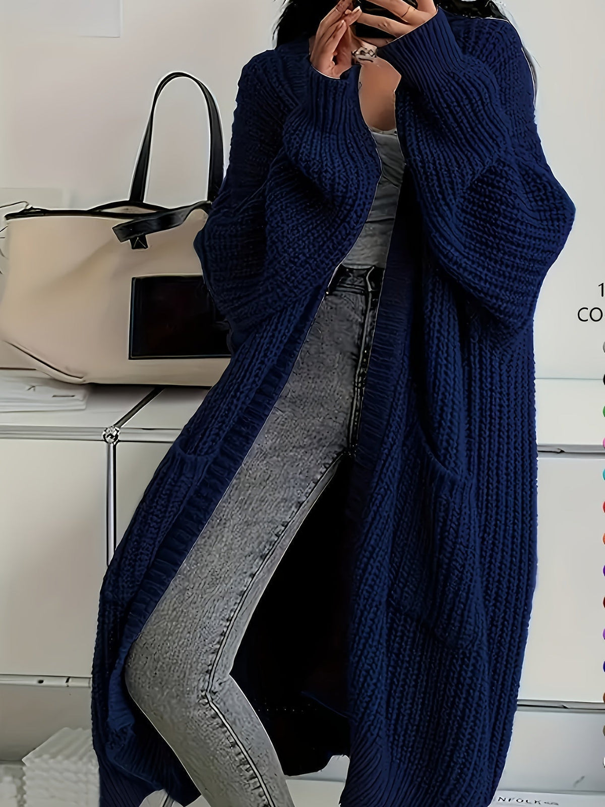 Longline Cardigan Chunky Cable Knit Grey Women's Open Front – Casual, Office · Werune