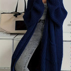 Longline Cardigan Chunky Cable Knit Grey Women's Open Front – Casual, Office · Werune