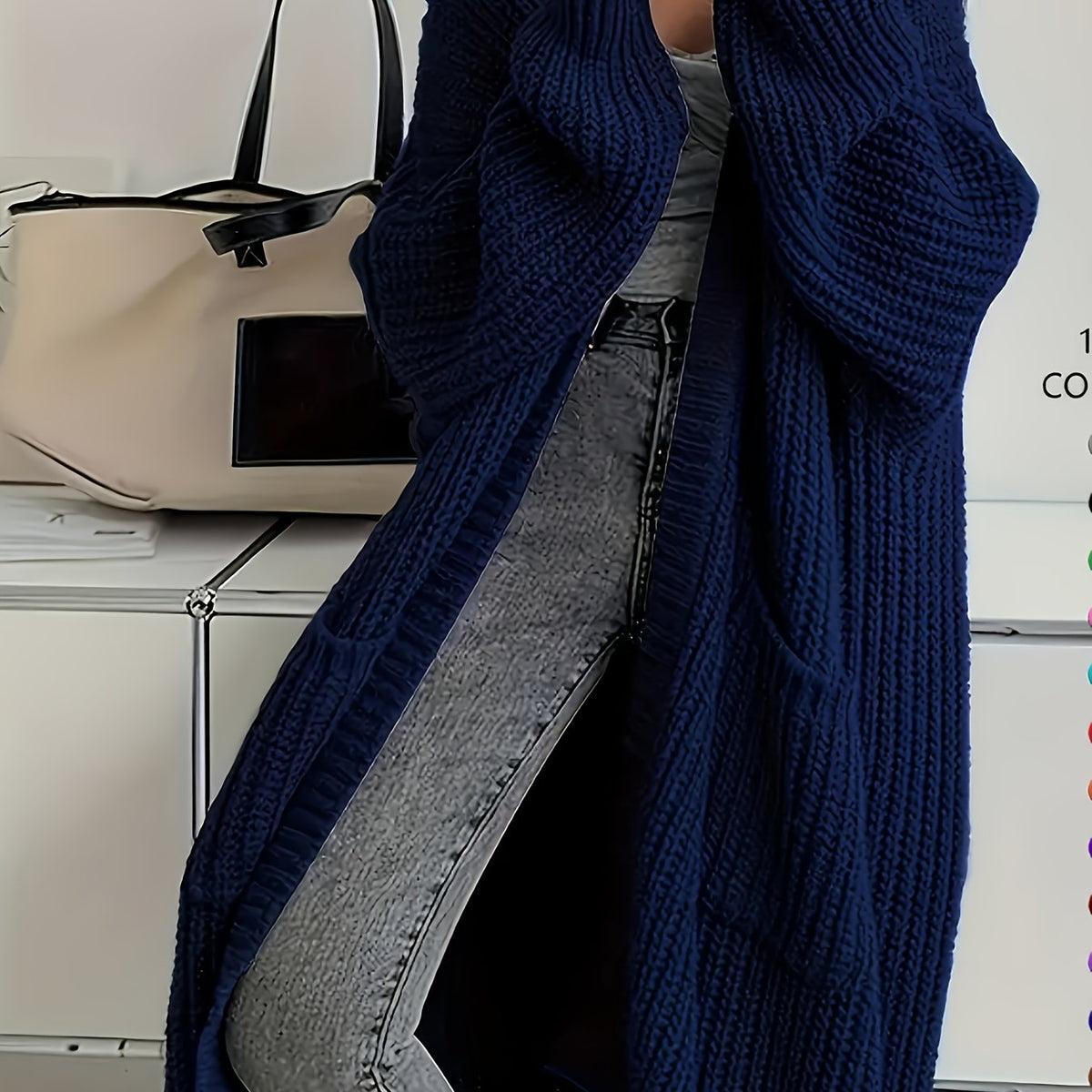 Longline Cardigan Chunky Cable Knit Grey Women's Open Front – Casual, Office · Werune
