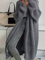 Longline Cardigan Chunky Cable Knit Grey Women's Open Front – Casual, Office · Werune