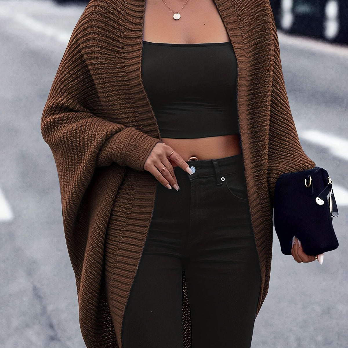 Longline Cardigan Chunky Knit Batwing Open Front Women's – Casual, Office, Holiday, Gift