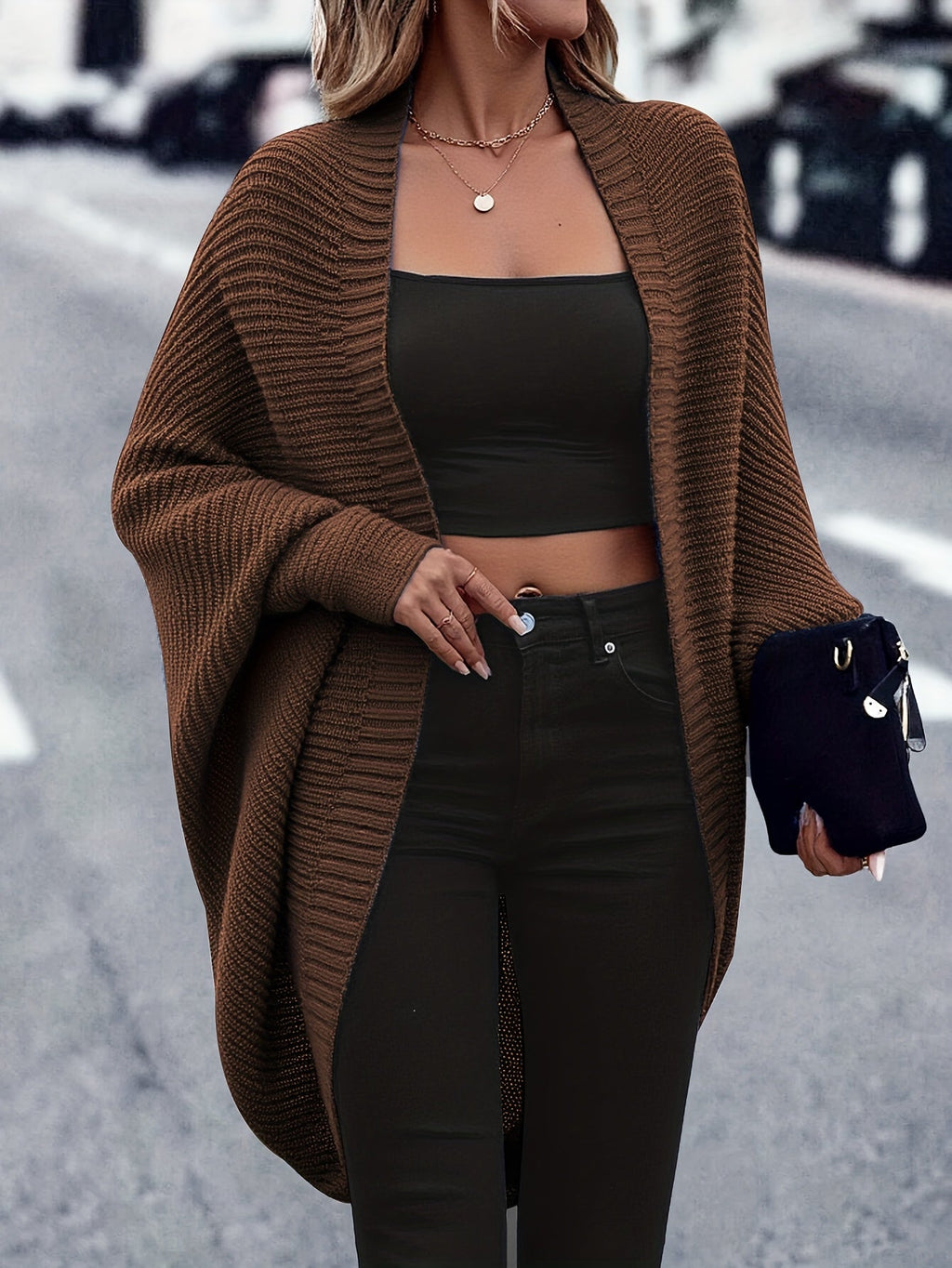 Longline Cardigan Chunky Knit Batwing Open Front Women's – Casual, Office, Holiday, Gift