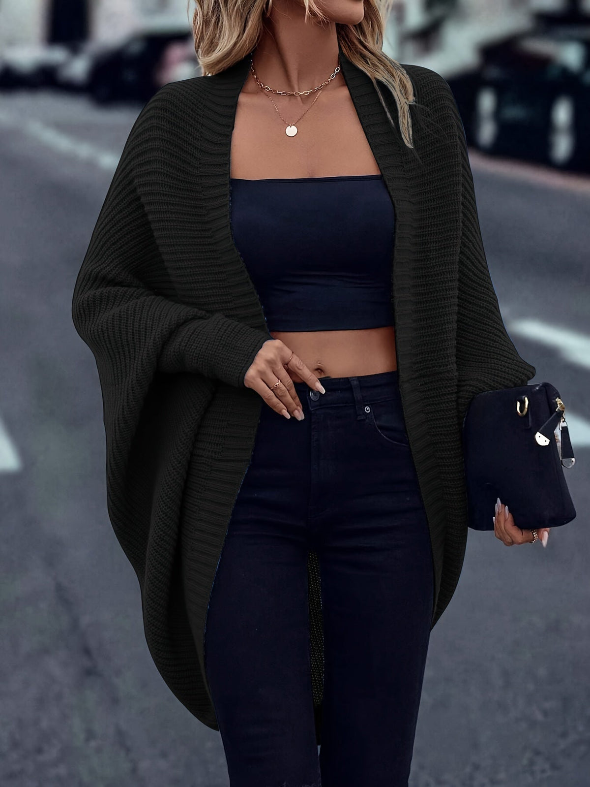 Longline Cardigan Chunky Knit Batwing Open Front Women's – Casual, Office, Holiday, Gift