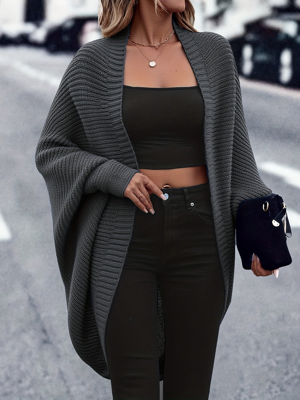 Longline Cardigan Chunky Knit Batwing Open Front Women's – Casual, Office, Holiday, Gift