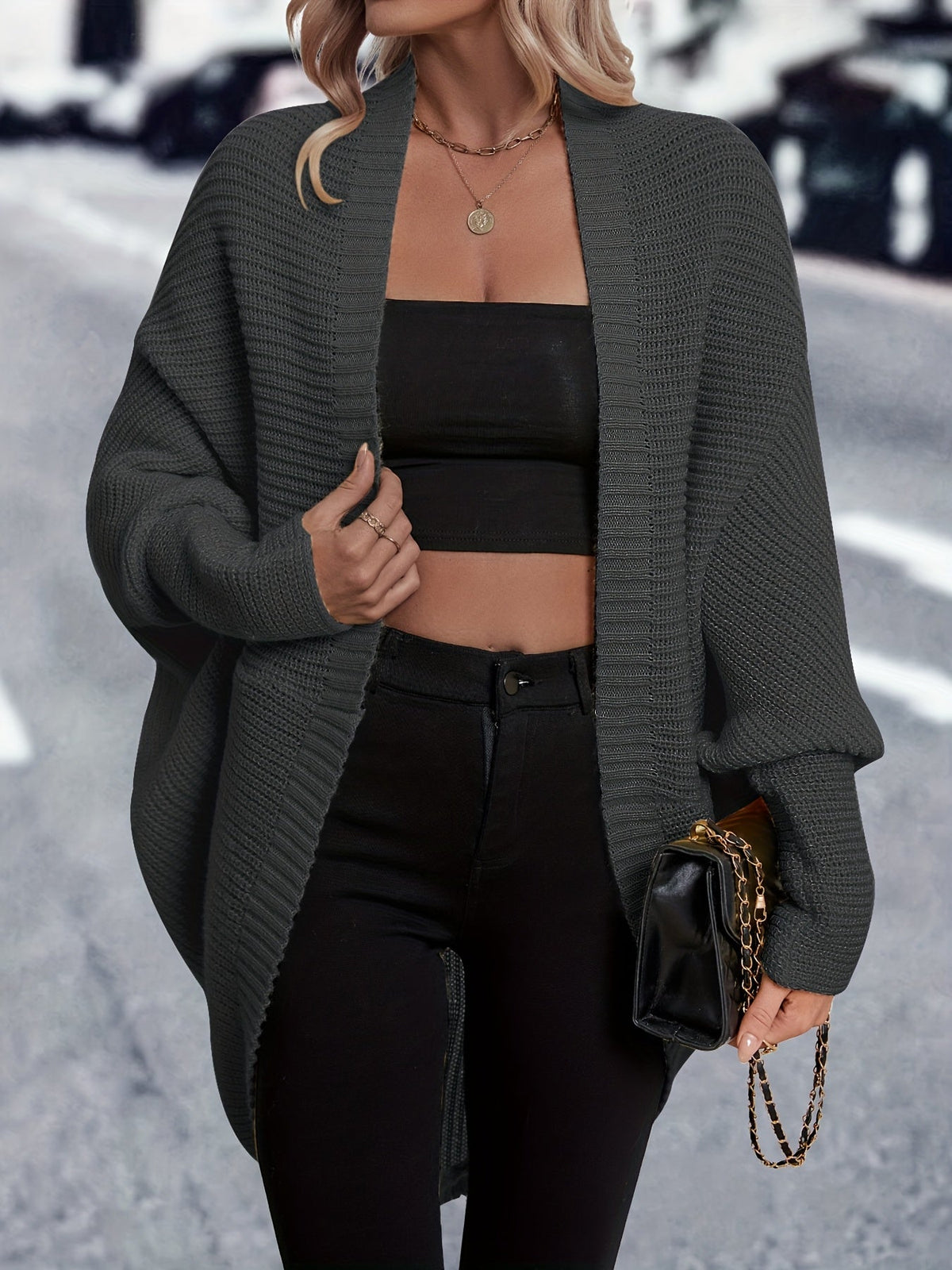 Longline Cardigan Chunky Knit Batwing Open Front Women's – Casual, Office, Holiday, Gift
