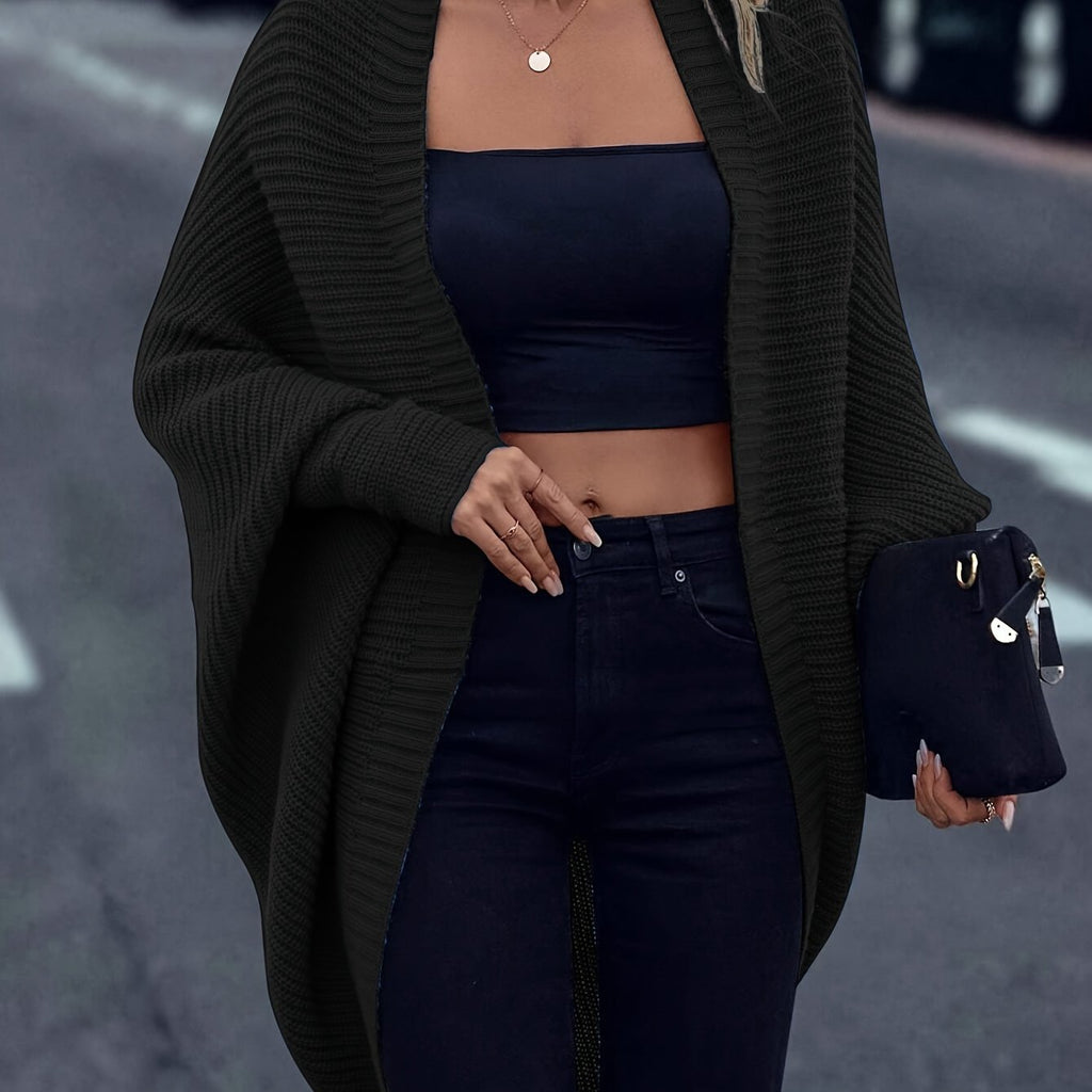 Longline Cardigan Chunky Knit Batwing Open Front Women's – Casual, Office, Holiday, Gift