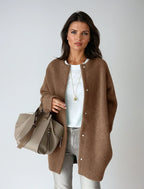 Longline Cardigan Wool Blend Women's Beige Button-Up – Casual, Office · Werune