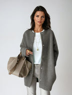 Longline Cardigan Wool Blend Women's Beige Button-Up – Casual, Office · Werune