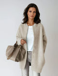 Longline Cardigan Wool Blend Women's Beige Button-Up – Casual, Office · Werune