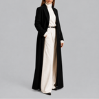 Longline Coat Black Double-Breasted Women's Wool-Blend Maxi Overcoat – Office, Winter Casual, Gift
