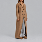 Longline Coat Black Double-Breasted Women's Wool-Blend Maxi Overcoat – Office, Winter Casual, Gift