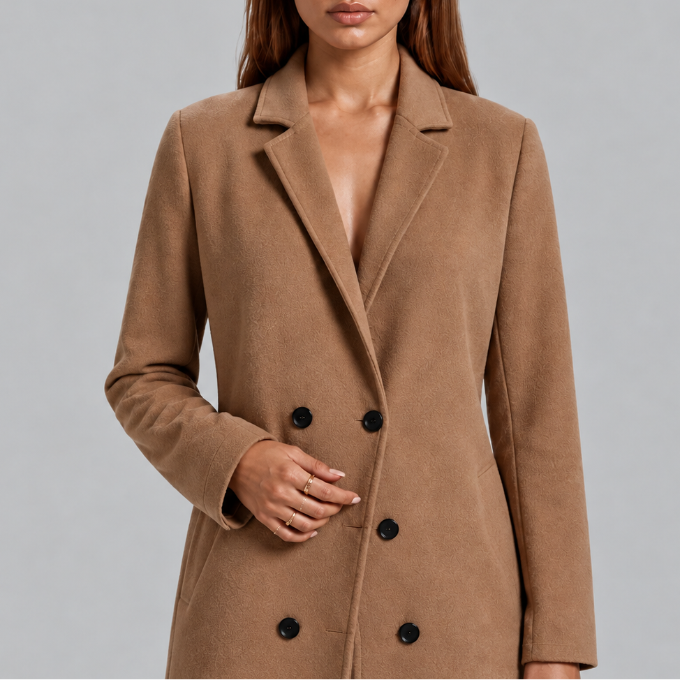 Longline Coat Black Double-Breasted Women's Wool-Blend Maxi Overcoat – Office, Winter Casual, Gift