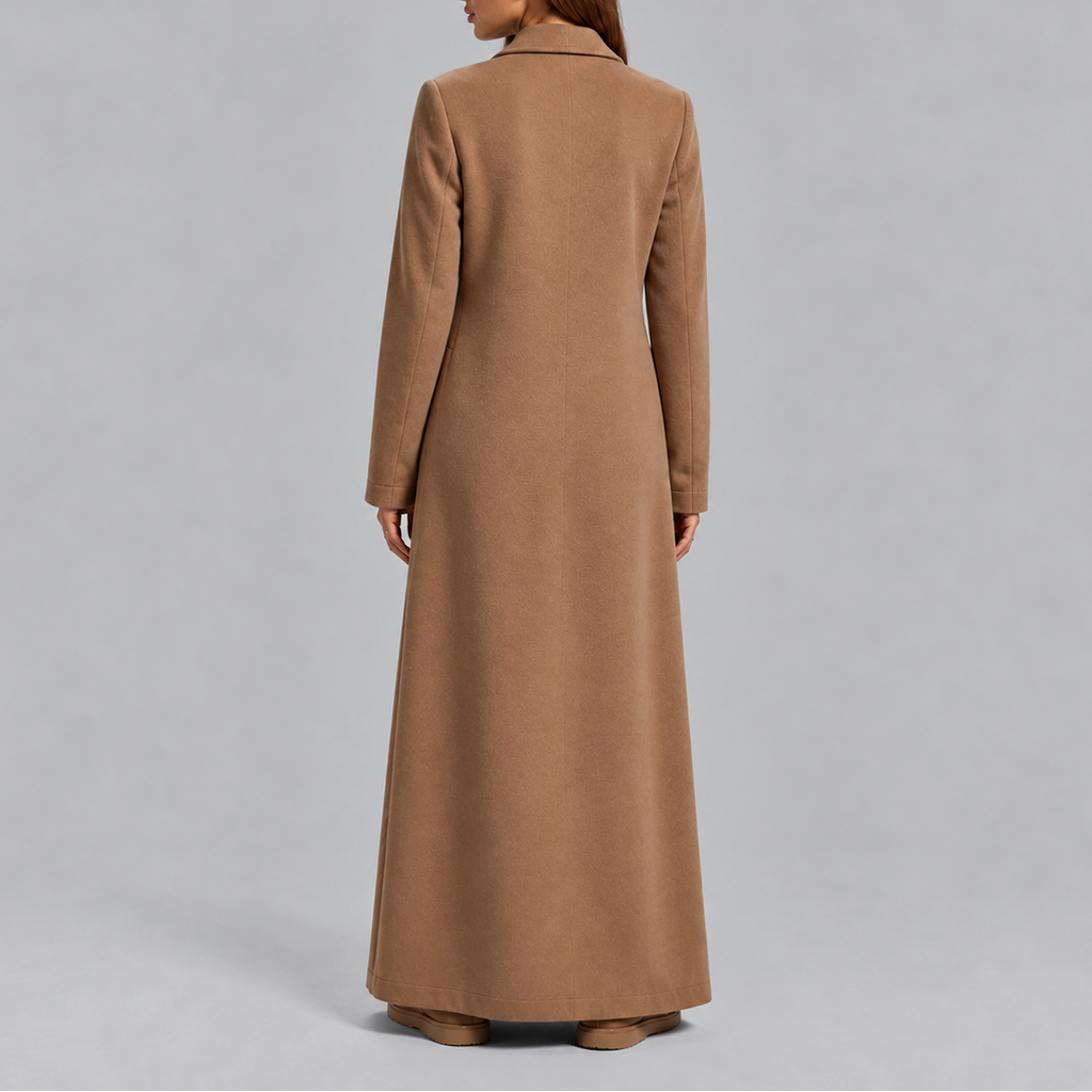 Longline Coat Black Double-Breasted Women's Wool-Blend Maxi Overcoat – Office, Winter Casual, Gift