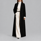 Longline Coat Black Double-Breasted Women's Wool-Blend Maxi Overcoat – Office, Winter Casual, Gift
