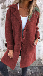 Longline Coat Knitted Pink Women's Lapel Button-Up – Casual, Office, Autumn Layering, Gift
