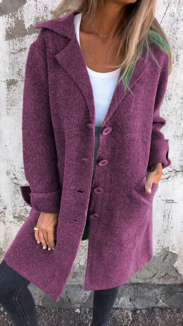 Longline Coat Knitted Pink Women's Lapel Button-Up – Casual, Office, Autumn Layering, Gift