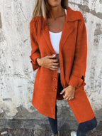 Longline Coat Knitted Pink Women's Lapel Button-Up – Casual, Office, Autumn Layering, Gift
