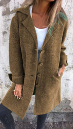 Longline Coat Knitted Pink Women's Lapel Button-Up – Casual, Office, Autumn Layering, Gift