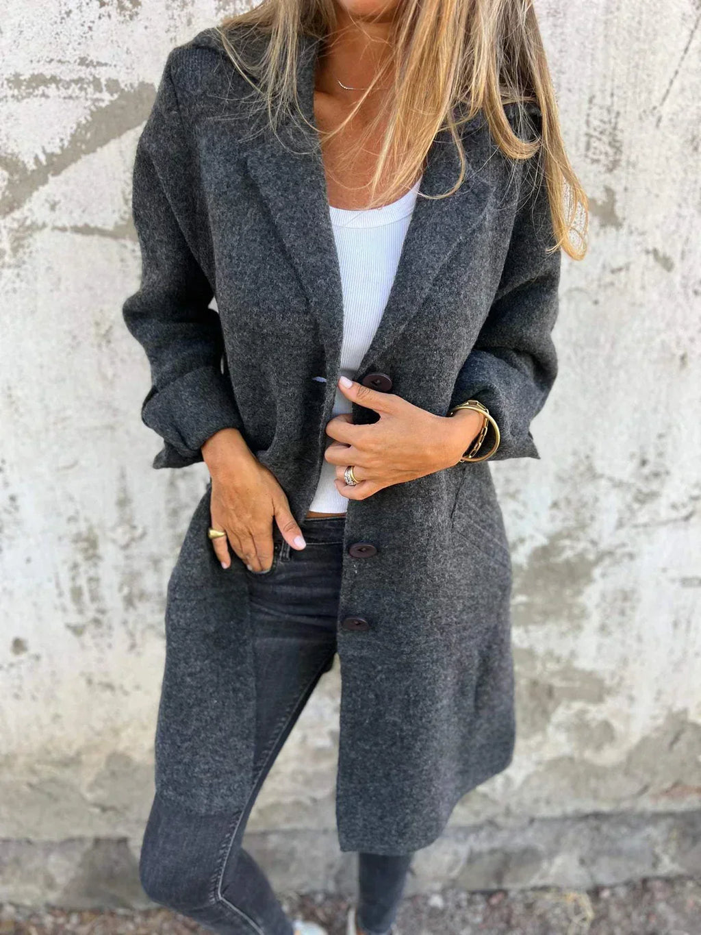 Longline Coat Knitted Pink Women's Lapel Button-Up – Casual, Office, Autumn Layering, Gift
