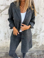 Longline Coat Knitted Pink Women's Lapel Button-Up – Casual, Office, Autumn Layering, Gift
